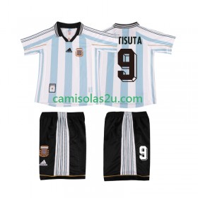 Camisolas de futebol Argentina BATISUTA 9 Retro Criança Equipamento Principal 1998 Manga Curta